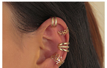 5 Pcs Set of Non-perforated Ear Bone Clip Hollow Earrings Personality Gold Foil Retro Hollow Multi-layer Fashion Female Jewelry daiiibabyyy